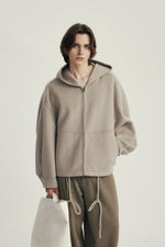 Veste en Laine Mélangée à Capuche Double-Face