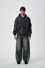 Hoodie Zippé en Laine Mélangée Oversized