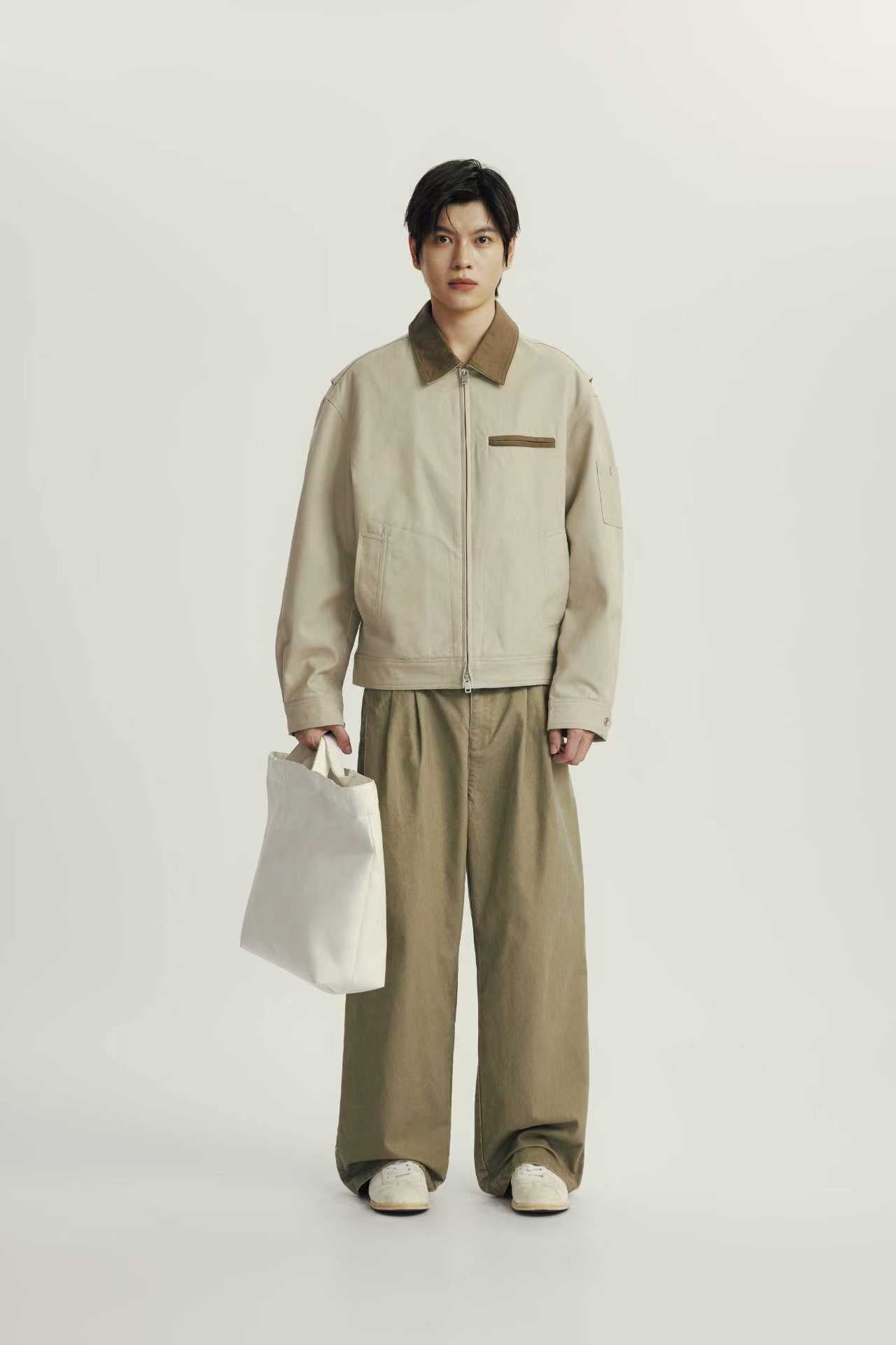 Veste Jean en Coton à Col Contrasté