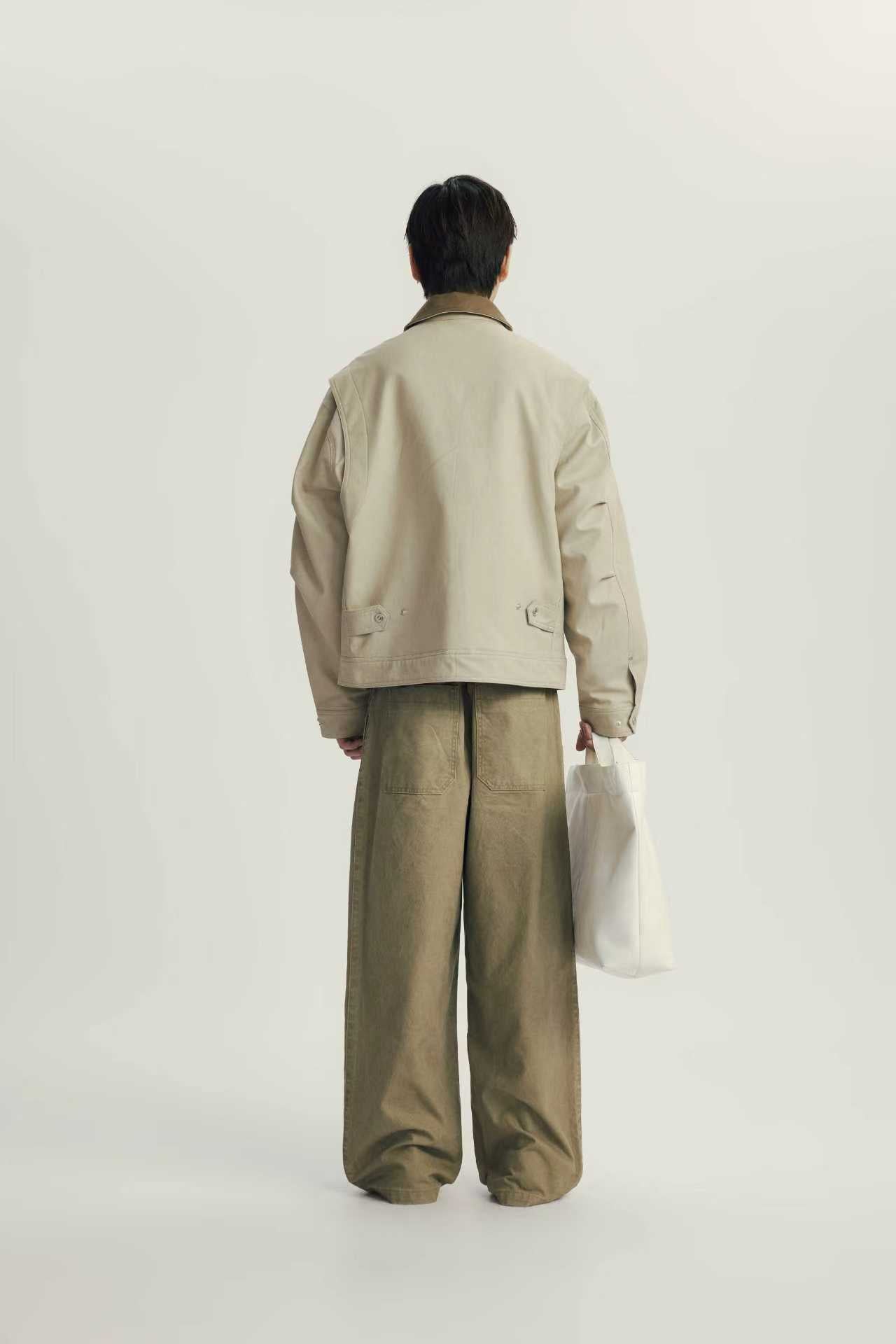 Veste Jean en Coton à Col Contrasté