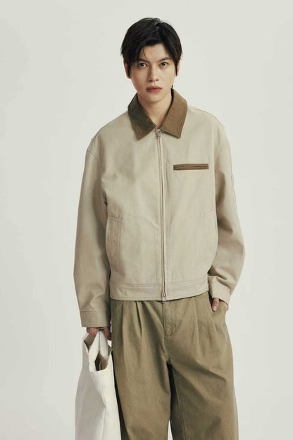 Veste Jean en Coton à Col Contrasté