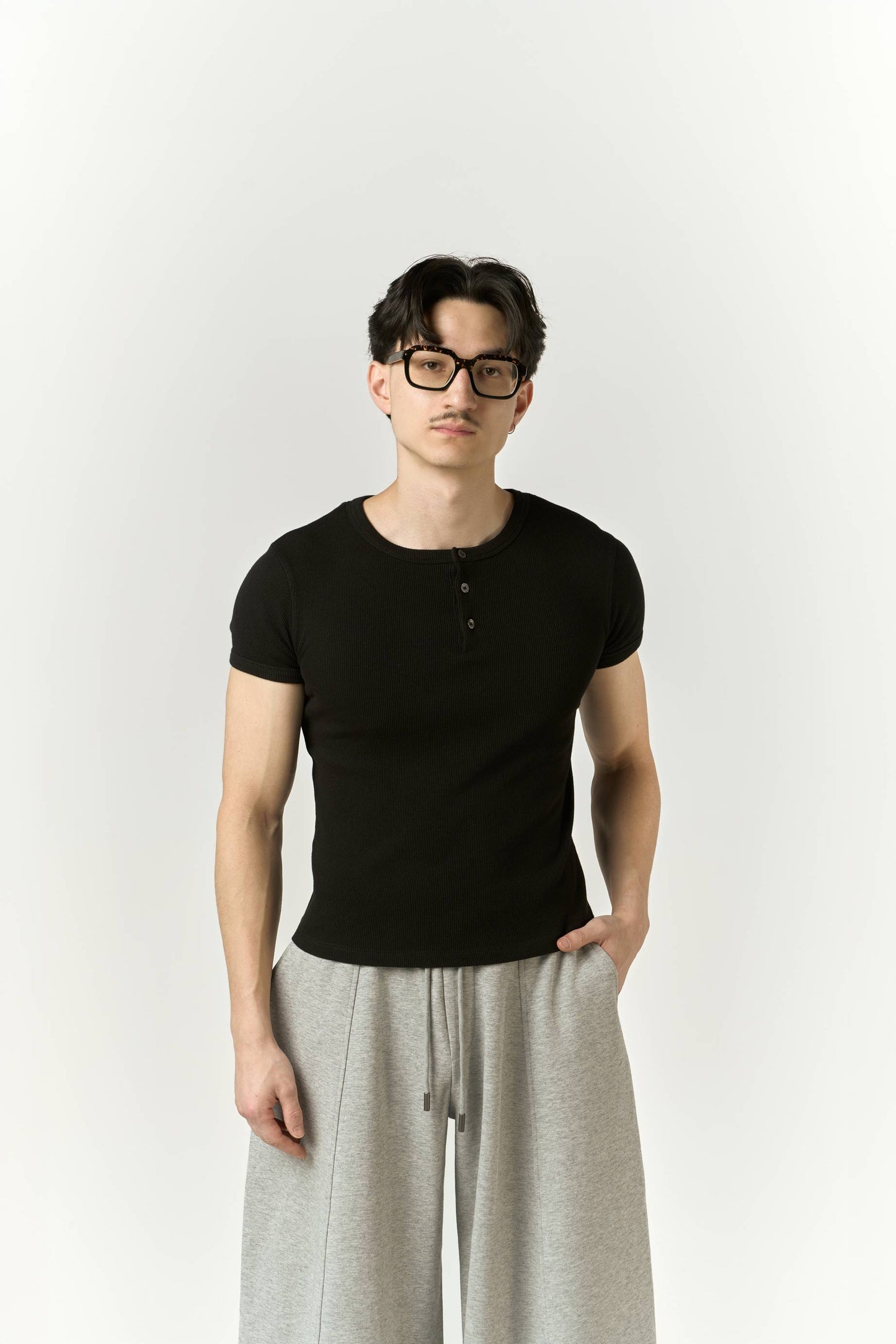 T-shirt Slim Fit Col Henley – Maille Fine Ajustée