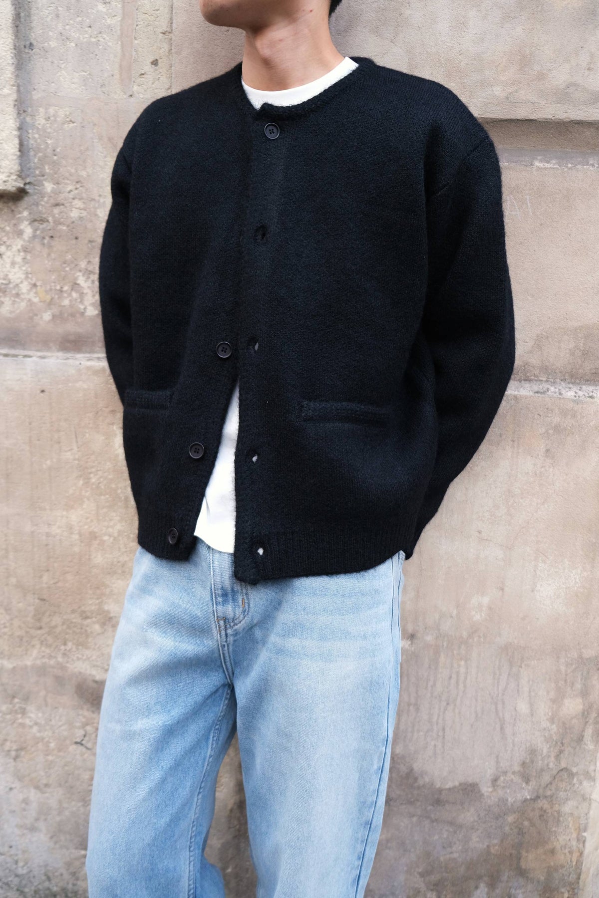 Cardigan Col Rond en Maille Épaisse Unisexe