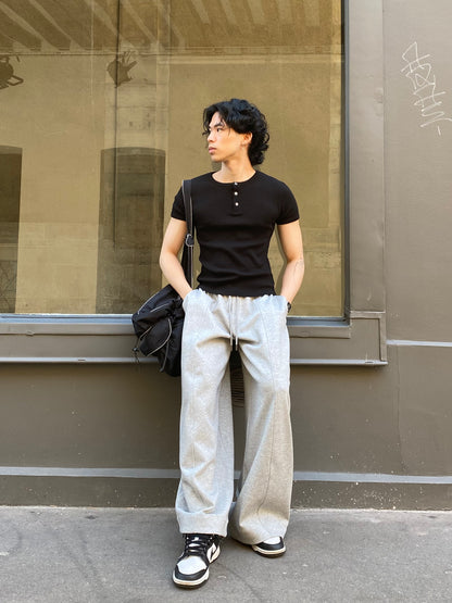 T-shirt Slim Fit Col Henley – Maille Fine Ajustée