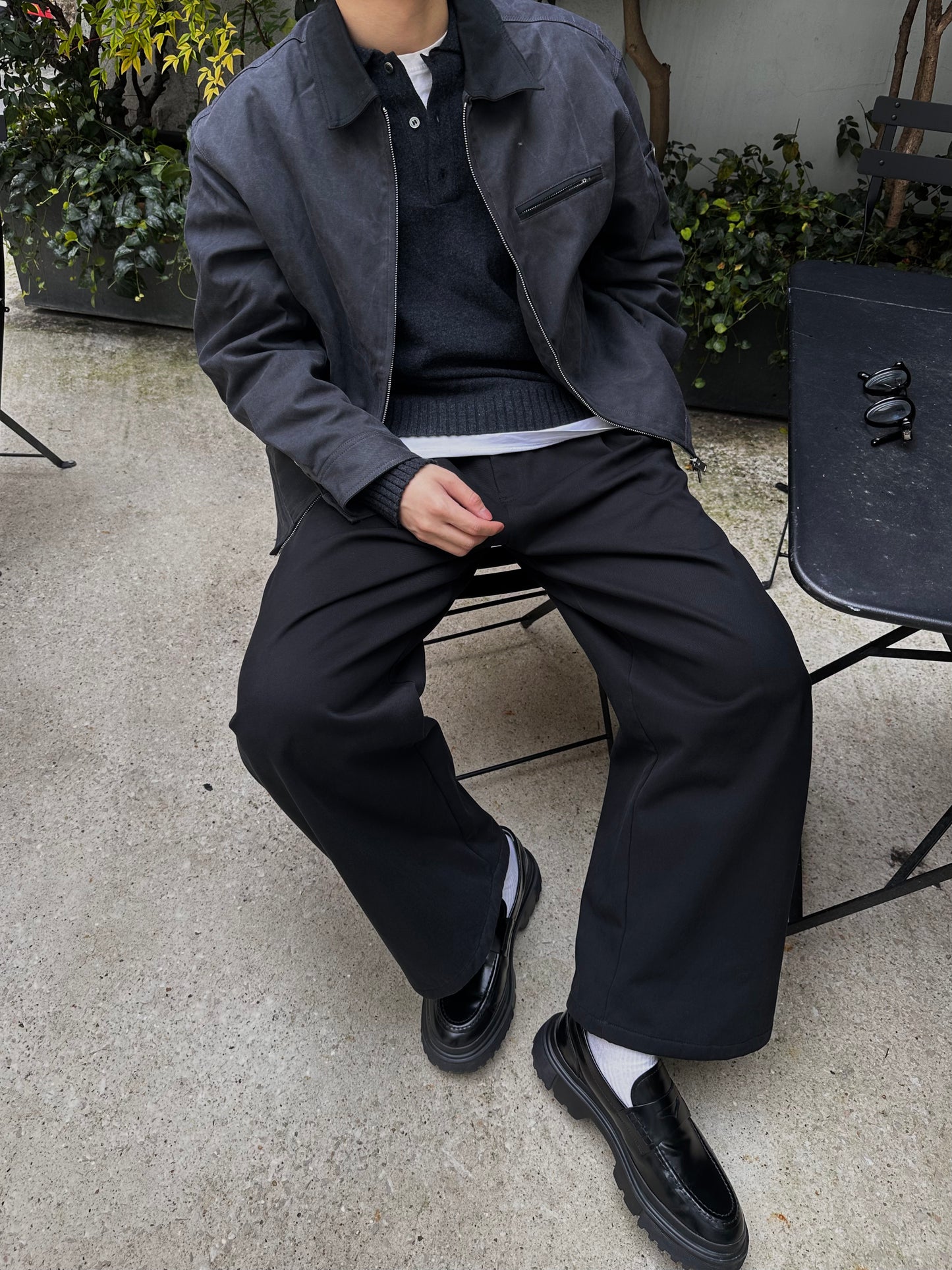 Veste Jean en Coton à Col Contrasté